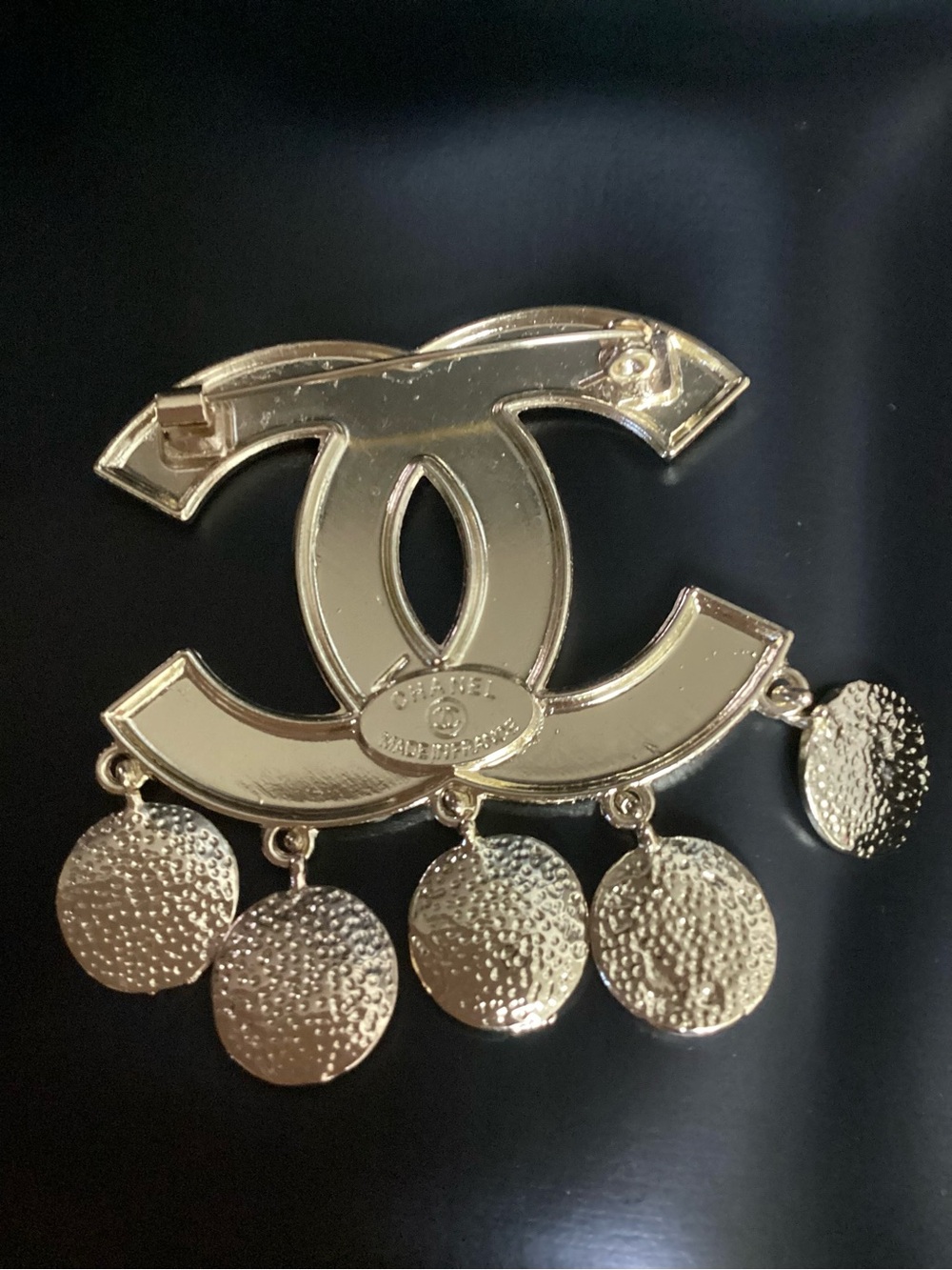 CHANEL Black and Gold CC Logo Charm Brooch - Picture 7 of 7